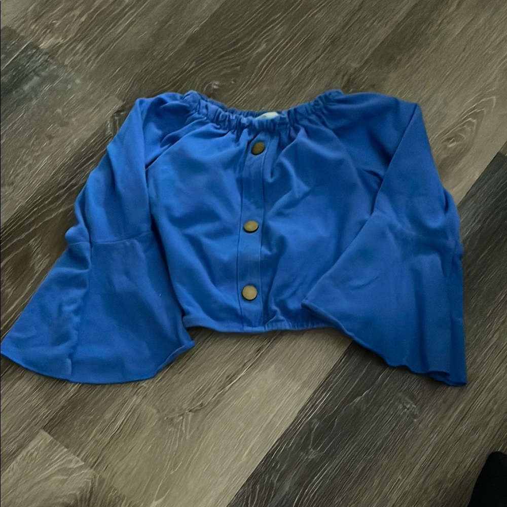 Blue cropped top with flare sleeves